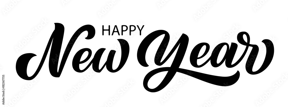 Happy new year brush hand lettering, isolated on white background. Vector type illustration. Perfect for holidays festive design.