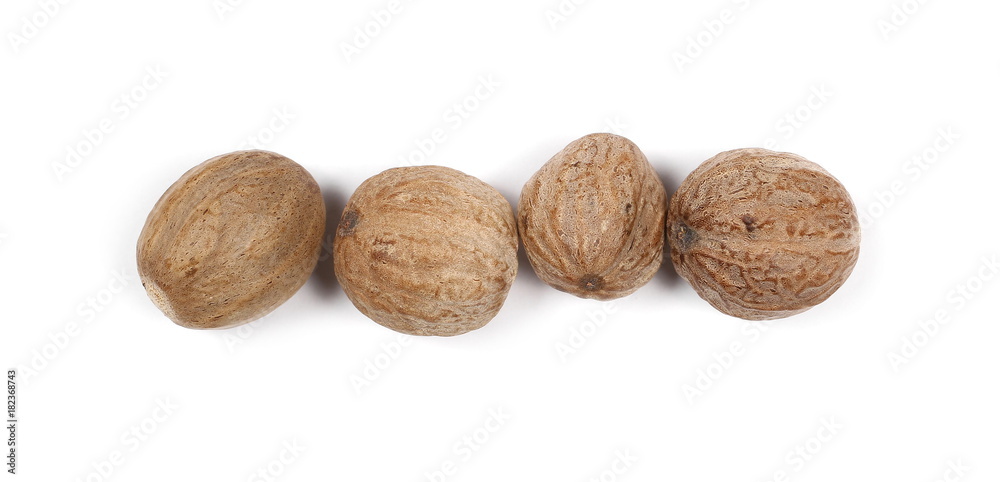 Nutmeg isolated on white background, top view Nutmeg isolated on white background, top view