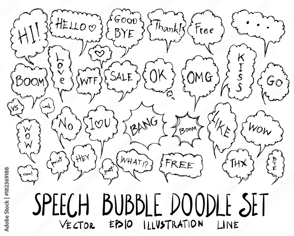 Set of Bubble speech talk illustration Hand drawn doodle Sketch line vector eps10 Set of Bubble speech talk illustration Hand drawn doodle Sketch line vector eps10
