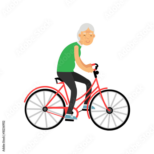 Fototapeta Naklejka Na Ścianę i Meble -  Senior woman riding a bicycle, pensioner people leisure and activity vector Illustration