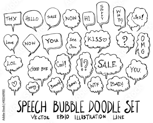Set of Bubble speech talk illustration Hand drawn doodle Sketch line vector eps10
