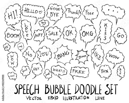 Set of Bubble speech talk illustration Hand drawn doodle Sketch line vector eps10