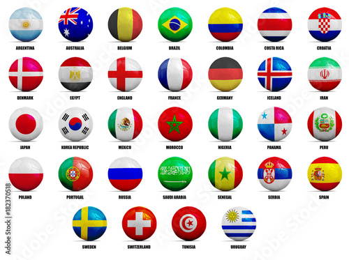 Soccer balls with country team flags, 2018.