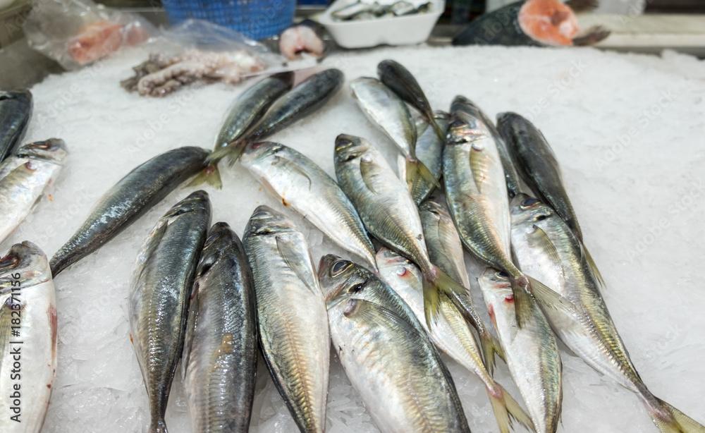 Fresh sardines on ice, for sale at local farmers market in Lisbon. Portugal