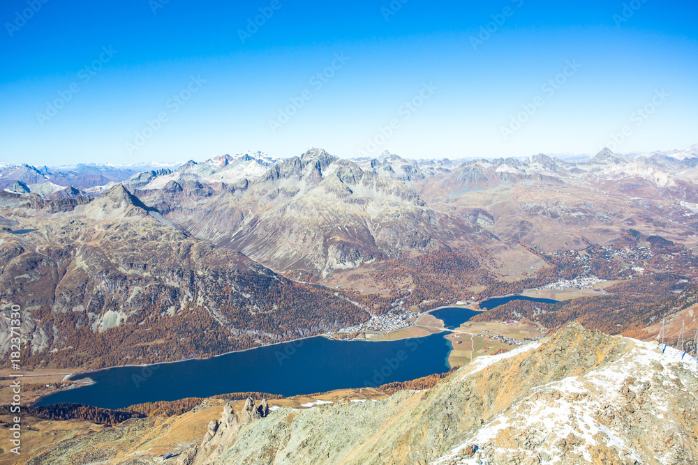 Lake Silvaplana is located in the Upper Engadine valley, close to St. Moritz of Switzerland. The lake is popular in sailsports, for example kitesurfing and windsurfing in the summertime.