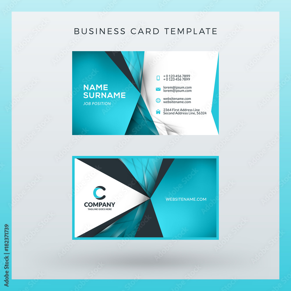 Fototapeta premium Double-sided horizontal business card template with abstract background. Vector mockup illustration. Stationery design
