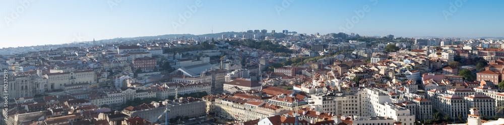 Beautiful large panoramic aerial view of Lisbon red roofs. Portugal