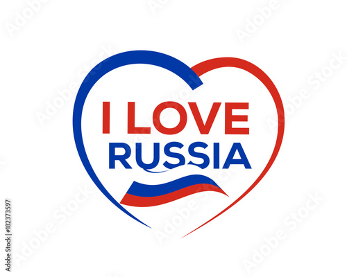 Bild auf Leinwand I love russia with outline of heart and russian flag, icon design, isolated on white background