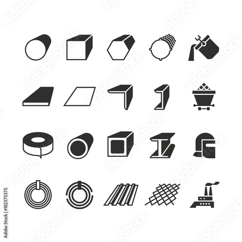 Steel pipe and roll steel metal product vector icons