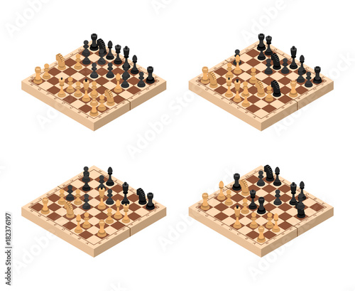 Chess Set Isometric View. Vector