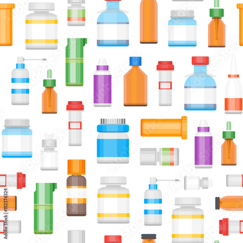 Cartoon Medicine Bottles for Drugs Background Pattern. Vector