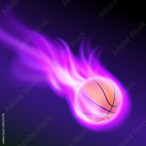 Burning basketball on purple fire