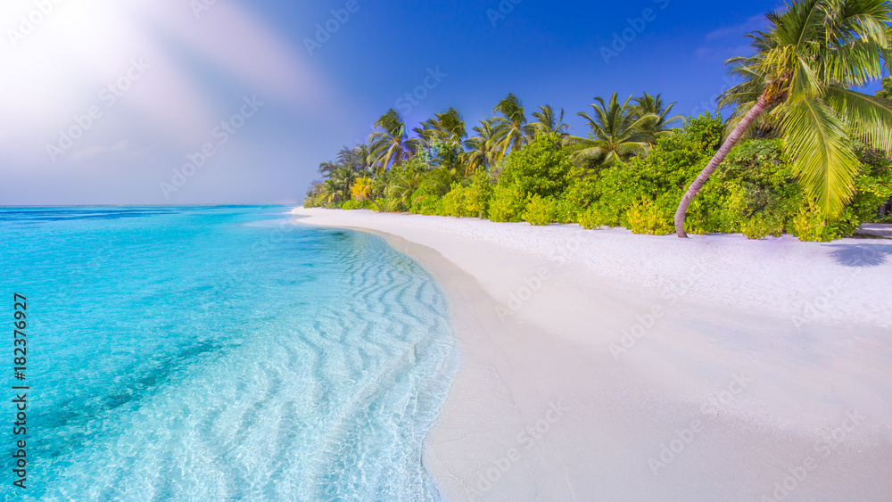 Beautiful summer beach scene as tropical landscape background use for vacation and travel or tourism concept - obrazy, fototapety, plakaty 