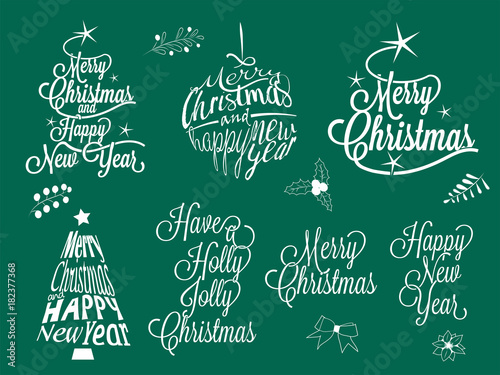 Merry Christmas and happy new year calligraphic lettering collection - vector set