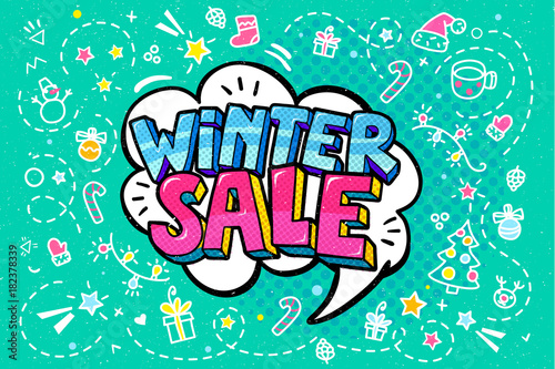 Winter Sale Message in pop art style