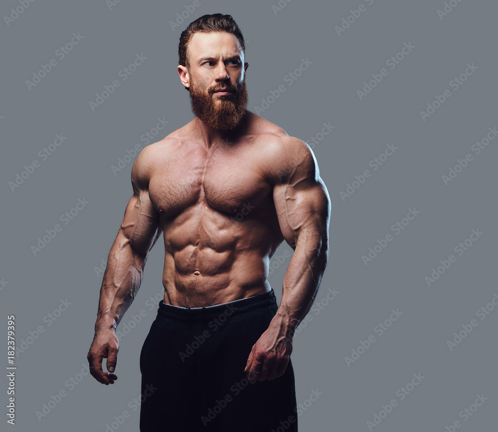 Portrait of bearded shirtless bodybuilder. Portrait of bearded shirtless bodybuilder.