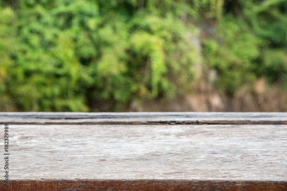 wooden table empty space of green forest. wooden table empty space of green forest.