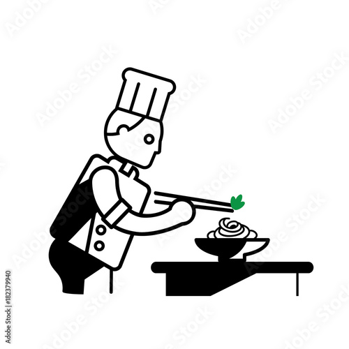 chef prepare noodles dish vector illustration
