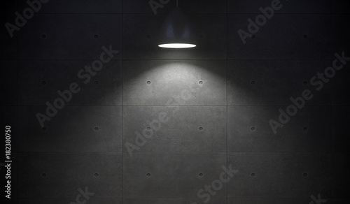 Fototapeta Naklejka Na Ścianę i Meble -  3D Rendering Of Lamp Hanging In Front Of Concrete Wall And Lighting Down With Empty Space For Text