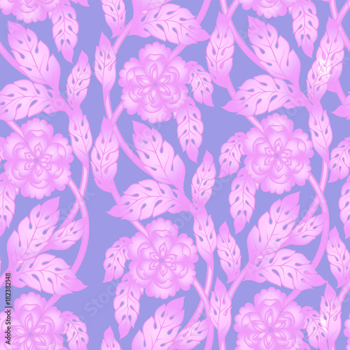 Vector seamless background with floral branches. Intricate ornament made of twisted flowers.