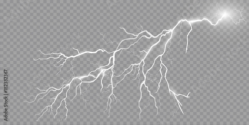 Set of lightnings. Thunder-storm and lightnings. Magic and bright lighting effects. Vector Illustration