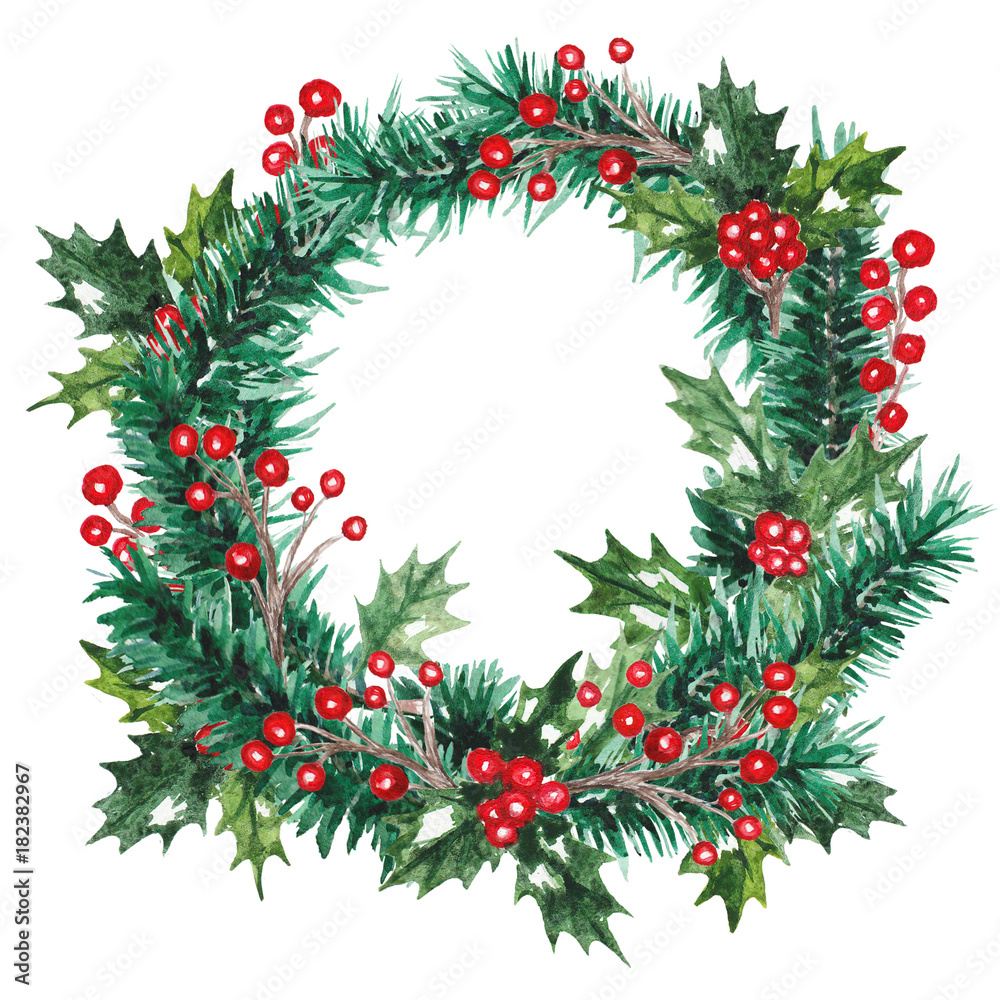 Watercolor Christmas wreath Watercolor Christmas wreath