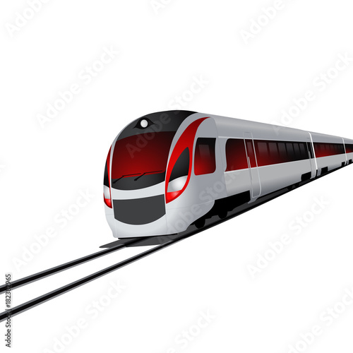 Modern high speed train, red design, isolated on white