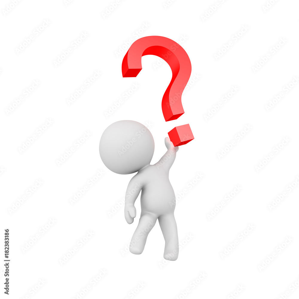 3D Character flying away holding a red question mark 3D Character flying away holding a red question mark