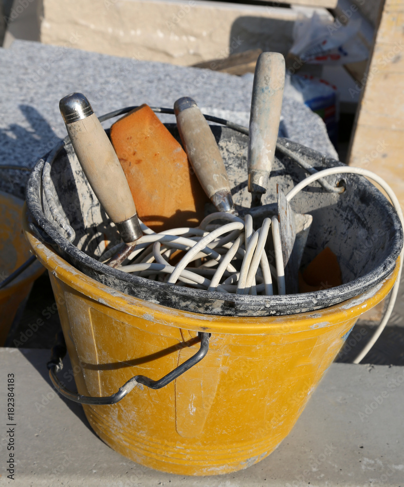masonry bucket with tools for house construction masonry bucket with tools for house construction