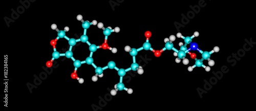 Mycophenolic acid molecular structure isolated on black photo