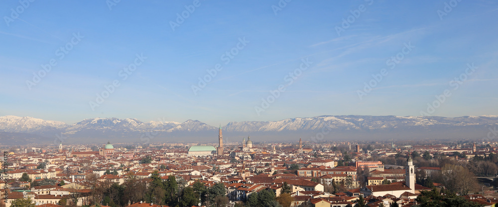 very wide angle panoramic view of VICENZA City in Italy