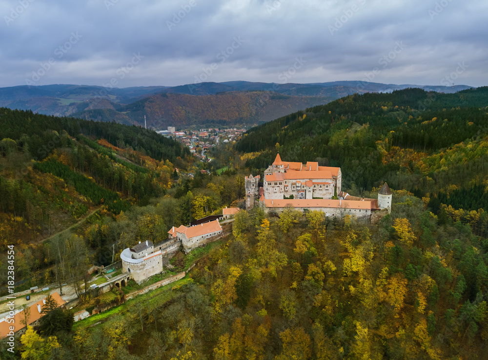 Castle Pernstejn in Czech Republic - aerial view
