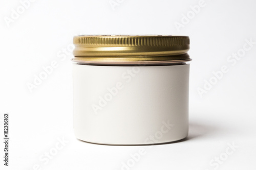 blank mock up advertising with copy space of the white jar with gold cap