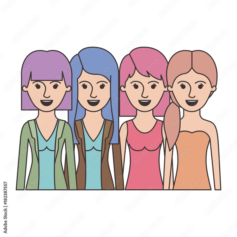 women in half body with casual clothes and long and short hair and hairstyle mushroom layered and pigtail in colorful silhouette vector illustration women in half body with casual clothes and long and short hair and hairstyle mushroom layered and pigtail in colorful silhouette vector illustration