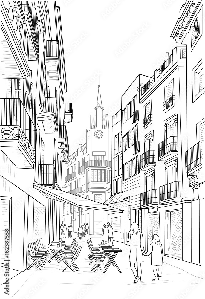 Sketch of the street of Sitges
