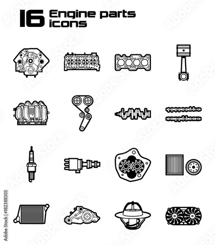Set of 16 engine parts icons