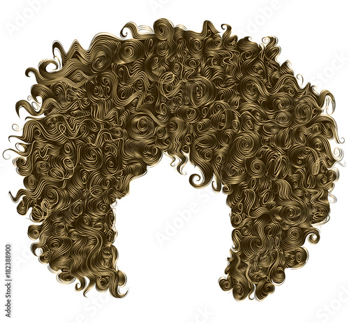 brown blonde trendy curly hair . realistic 3d . spherical hairstyle . fashion beauty style .