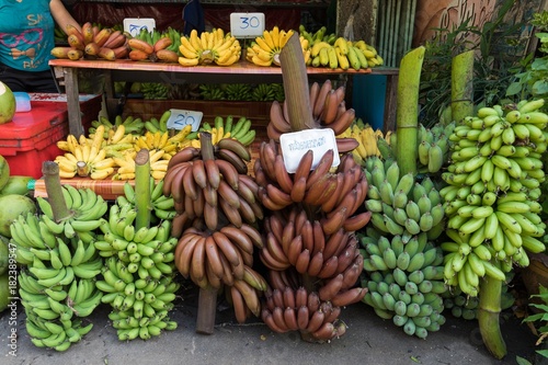 Colorful bananas species on street stall