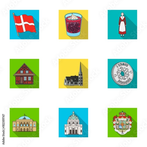 Kopeck, money, crown, and other web icon in flat style.Attributes,country, Denmark icons in set collection.