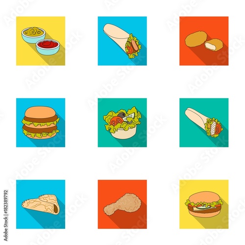 Food, lunch, fast and other web icon in flat style.Piello, cream, sauce, icons in set collection.