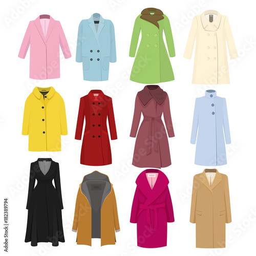 Set of autumn winter models female coat. Vector illustration