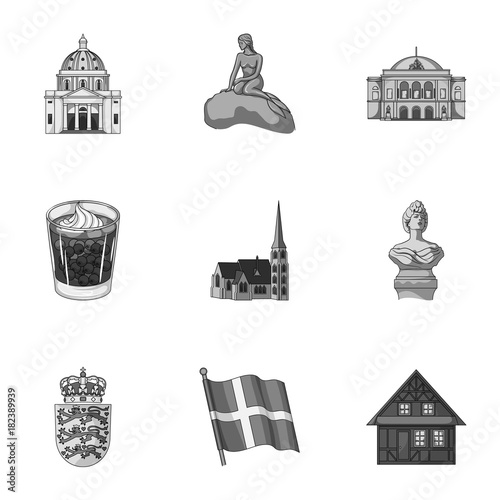 Kopeck, money, crown, and other web icon in monochrome style.Attributes,country, Denmark icons in set collection.