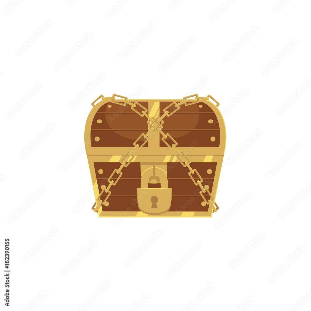 Fotografie vector closed locked chained wooden treasure chest