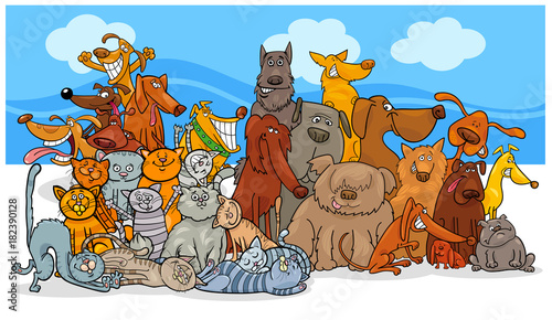 cartoon dog and cats characters group