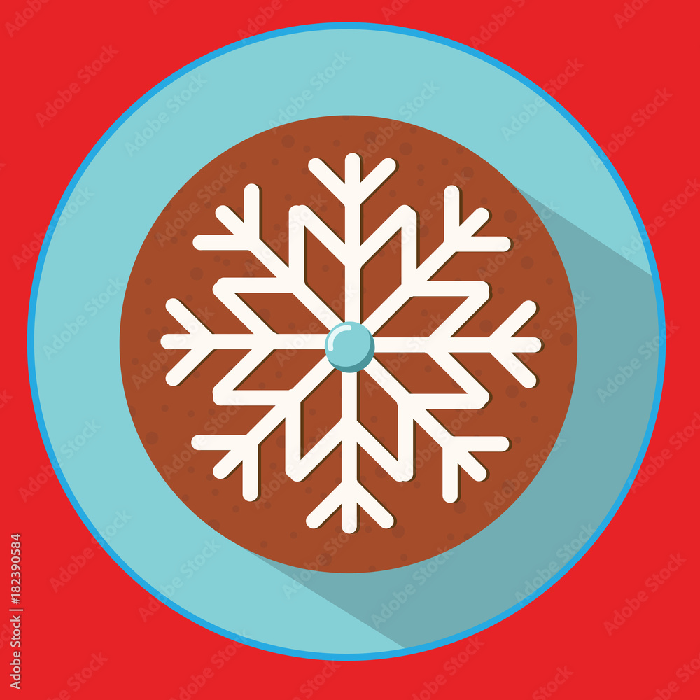 Christmas cookie. gingerbread snowflake. Flat vector icon with long shadow. New year food Christmas cookie. gingerbread snowflake. Flat vector icon with long shadow. New year food