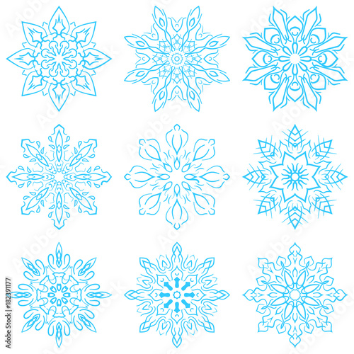 Set four blue snowflakes, vector eps 10