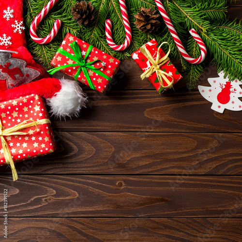 Christmas background with colorful decorations