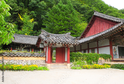 Pavilions in ancient Buddhist monastery Pohyon, North Korea