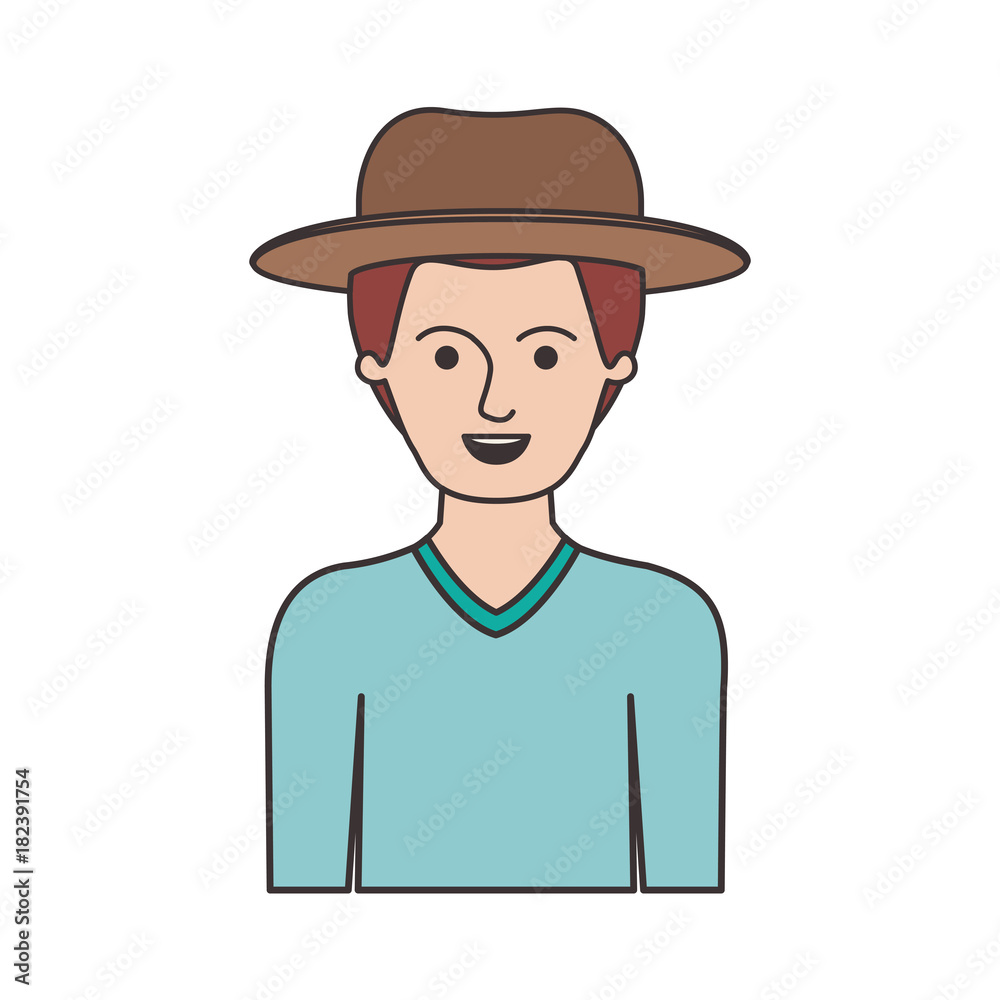 man half body with hat and sweater with short hair in colorful silhouette vector illustration man half body with hat and sweater with short hair in colorful silhouette vector illustration