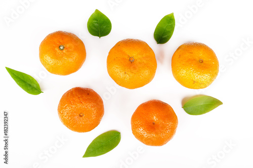fresh orange with green leag isolate on white background